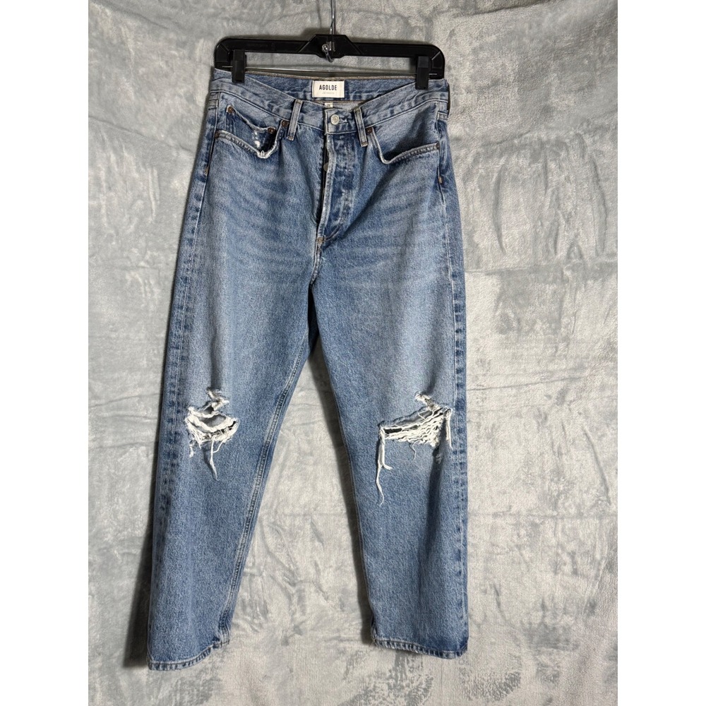 AGOLDE 90's Mid Rise straight Fit crop distressed jeans Size 28 organic cotton